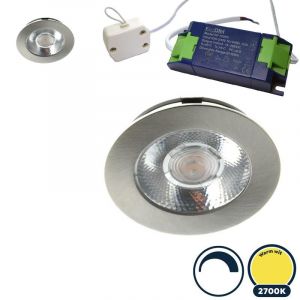 2x Led meubelspot dimbaar, ondiepe inbouw, IP54, warm wit, RVS/nikkel, incl. trafo