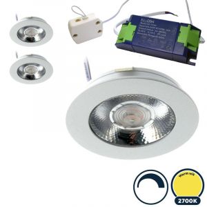 3x Led meubelspot dimbaar, ondiepe inbouw, IP54, warm wit, wit, incl. trafo