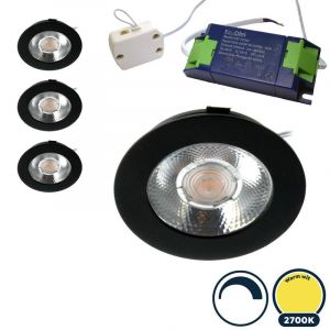 4x Led meubelspot dimbaar, ondiepe inbouw, IP54, warm wit, zwart, incl. trafo