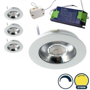 4x Led meubelspot dimbaar, ondiepe inbouw, IP54, warm wit, wit, incl. trafo